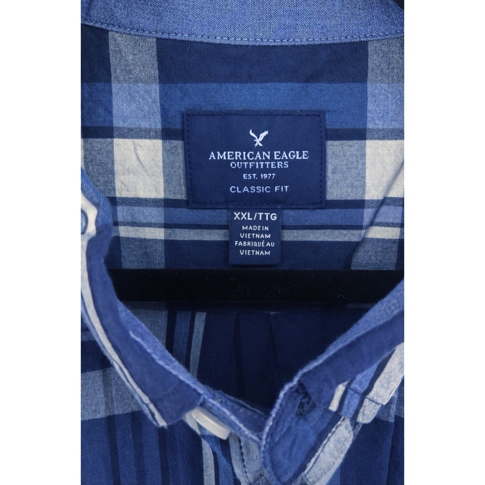 American Eagle Navy Plaid Men's Classic Fit Button Down Shirt XXL - Picture 4 of 4